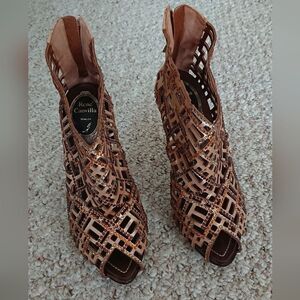 Rene Caovilla gold tone leather embellished Swarovski crystals booties size 36.5
